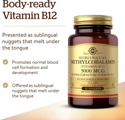 Solgar - Vitamina B12 ( Methylcobalamin)  5000mcg, 60 nuggets