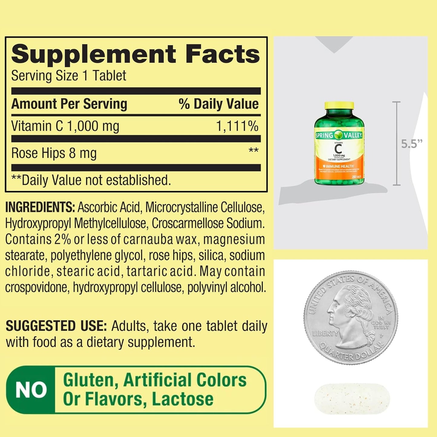 Spring Valley Vitamina C 1000 mg 250 Tabletas