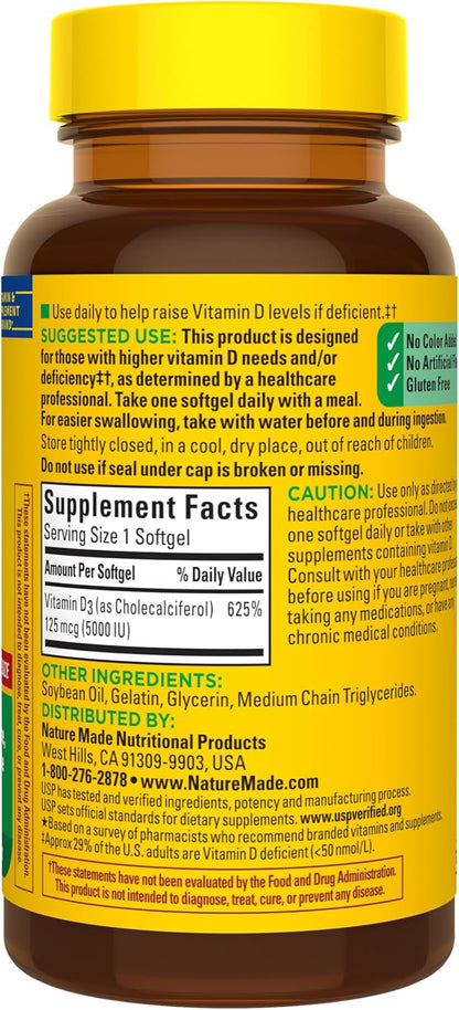 Nature Made - Vitamina D3 extra strength 5000 IU (125 mcg), 180 capsulas