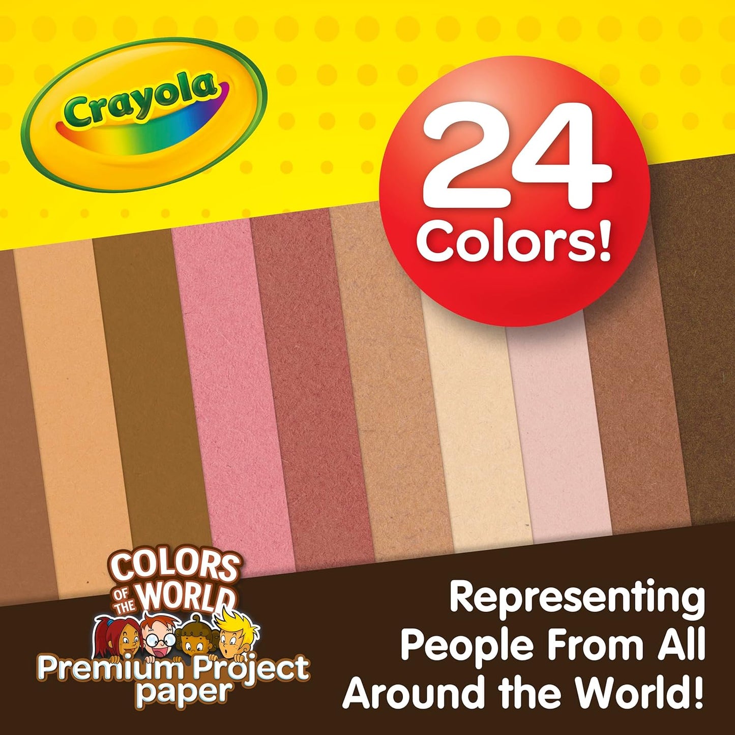 Crayola Papel de construcción en colores del mundo, 21 cm x 27 cm 24 colores, suministros para manualidades, 48 hojas