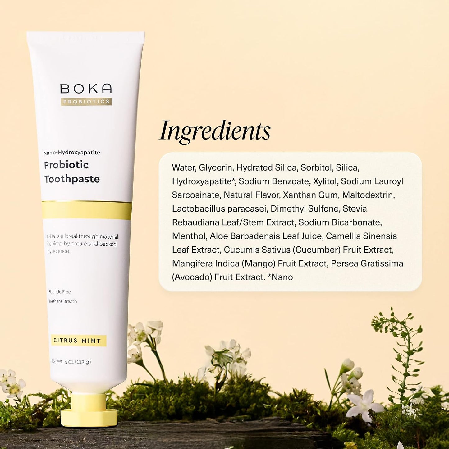 Boka Pasta dental con Probioticis y  Nano Hydroxyapatite sin Fluor Dental  Citrus Mint 96 gr.