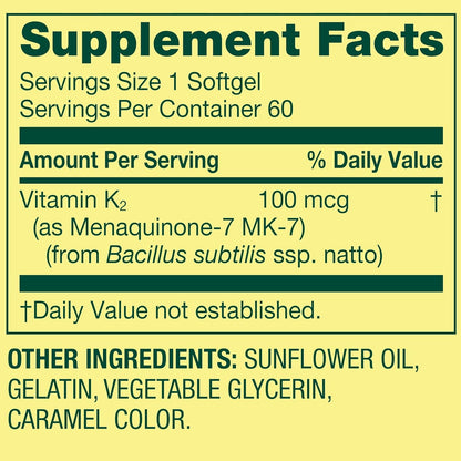 Vitamina K2 - Spring Valley - 100 mcg - 60 Capsulas blandas