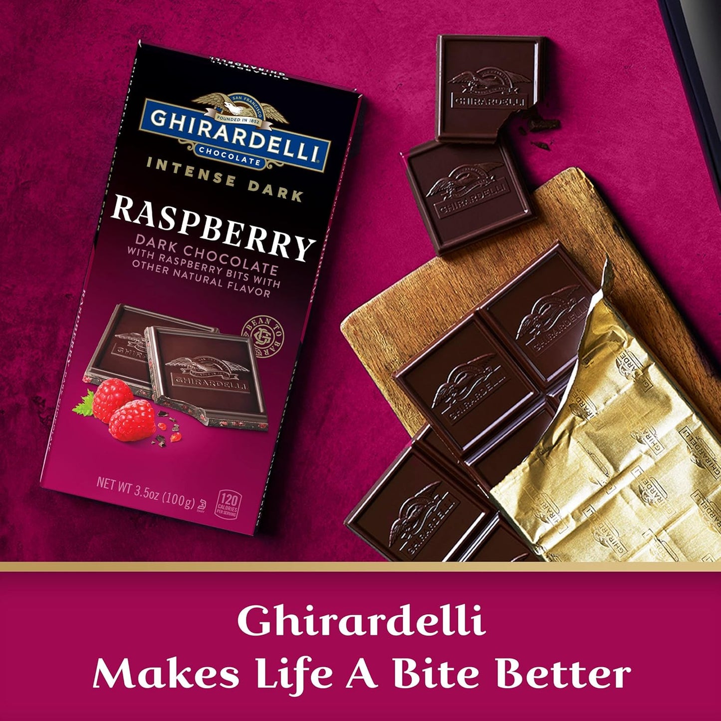 GHIRARDELLI RASPBERRY Dark Chocolate - Barra de chocolate negro intenso, frambuesa 100g