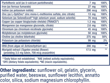 Life Extension Prenatal Advantage 120 softgels multivitamínico completo - Choline + Ácido Fólico + DHA