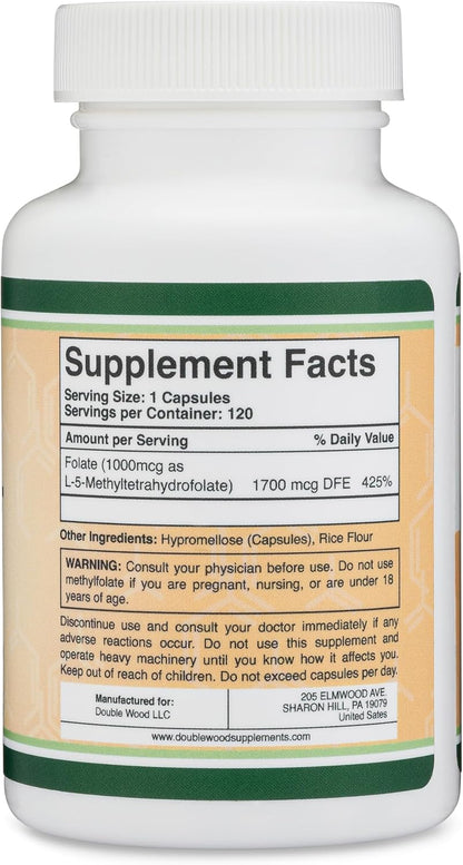 Double Wood - Methylfolate 1,000mcg, 120 Capsules