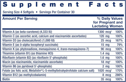 Life Extension Prenatal Advantage 120 softgels multivitamínico completo - Choline + Ácido Fólico + DHA