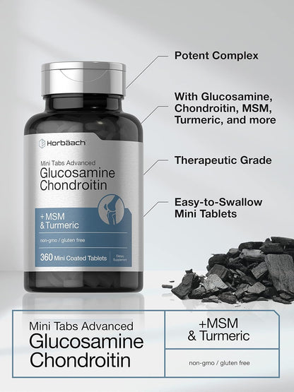 Horbaach - Mini Tabs Advanced, Glucosamina Chondroitin + MSM & Turmeric, 360 mini comprimidos recubiertos