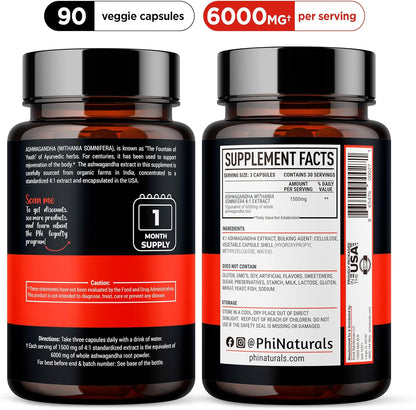 PhiNaturals Extracto orgánico de raíz de ashwagandha, 1500 mg 90 unidades