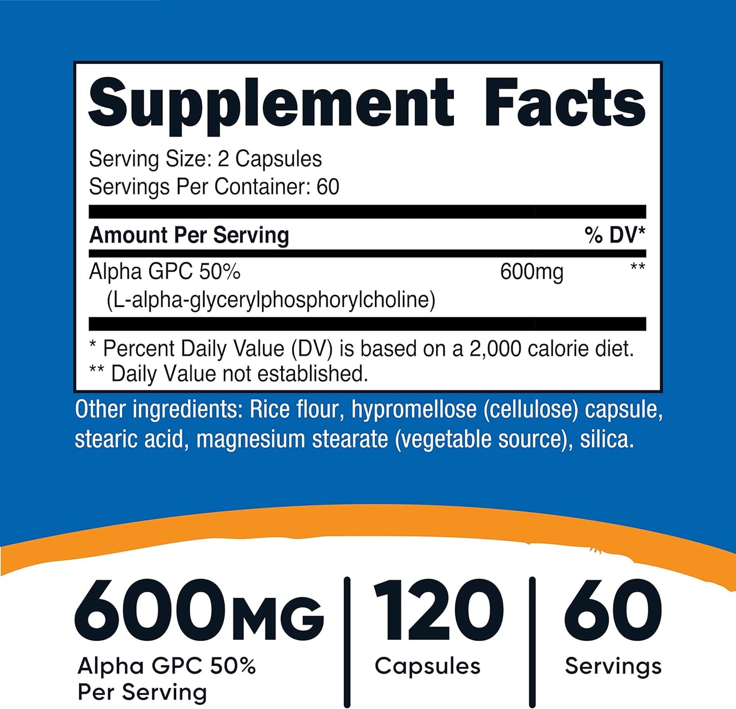 Nutricost Alpha GPC 600 mg por porción, 120 cápsulas vegetarianas, sin OMG y sin gluten