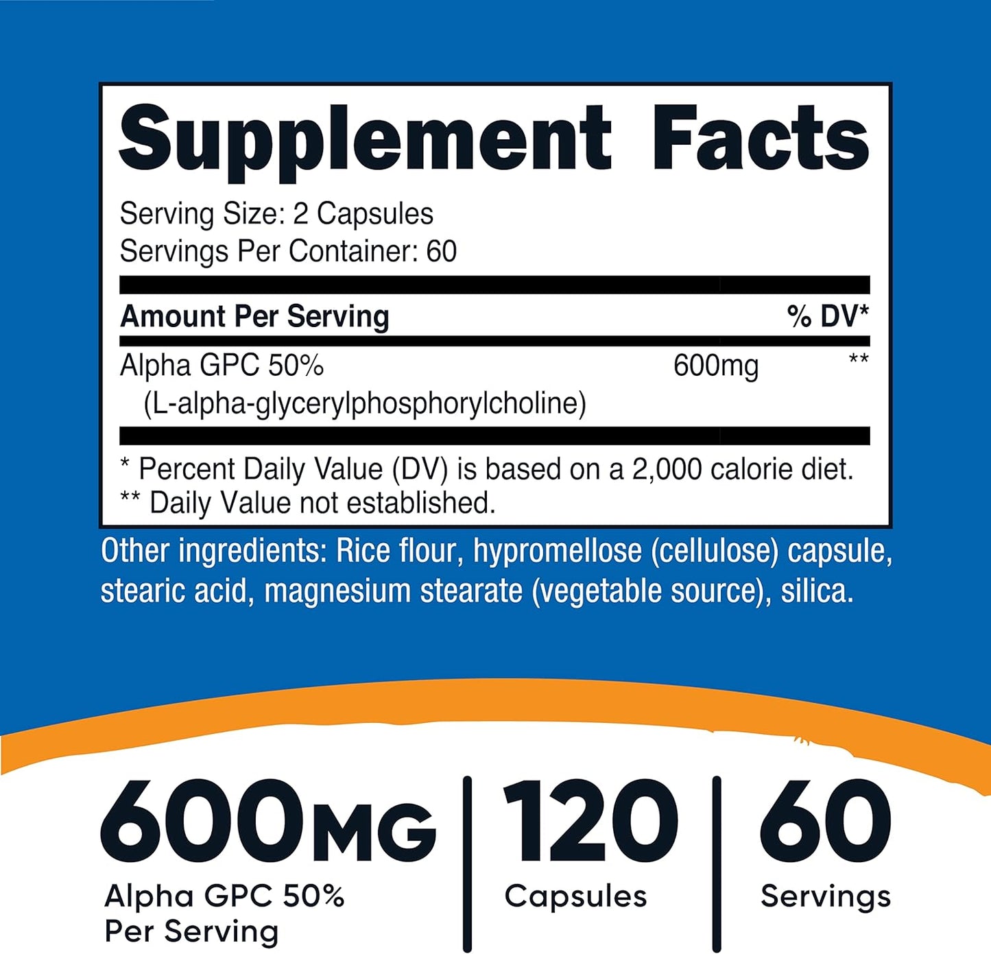 Nutricost Alpha GPC 600 mg por porción, sin OMG y sin gluten