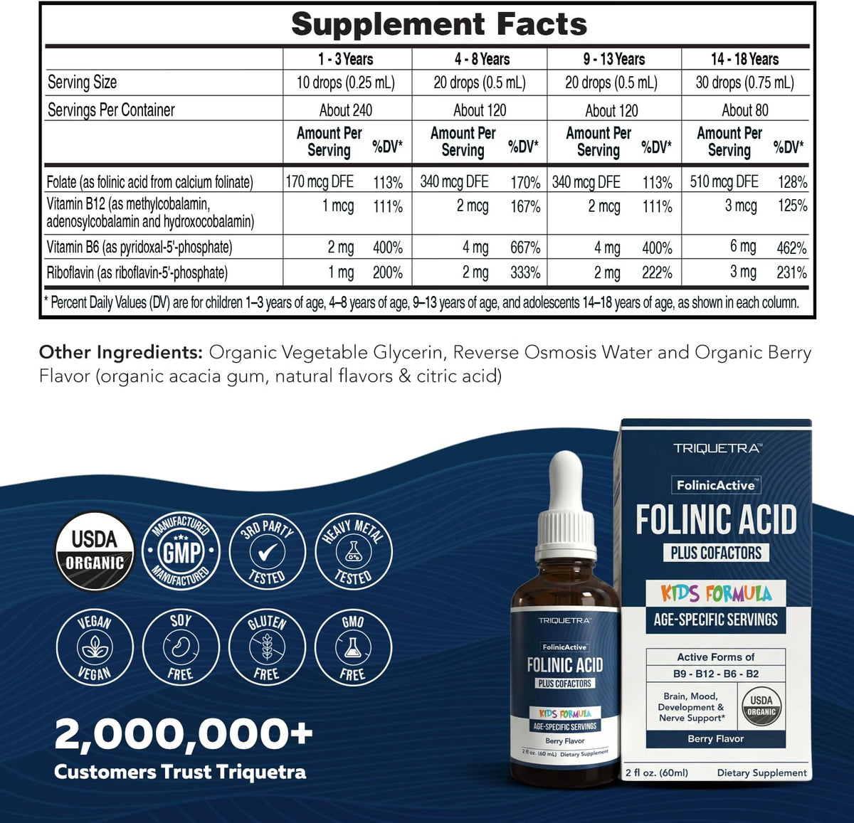 Triquetra - Folinic Acid para niños con forma activa de B9-B12-B6-B2, 60ml