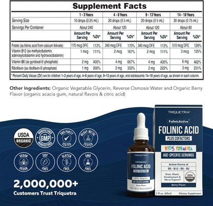 Triquetra - Folinic Acid para niños con forma activa de B9-B12-B6-B2, 60ml