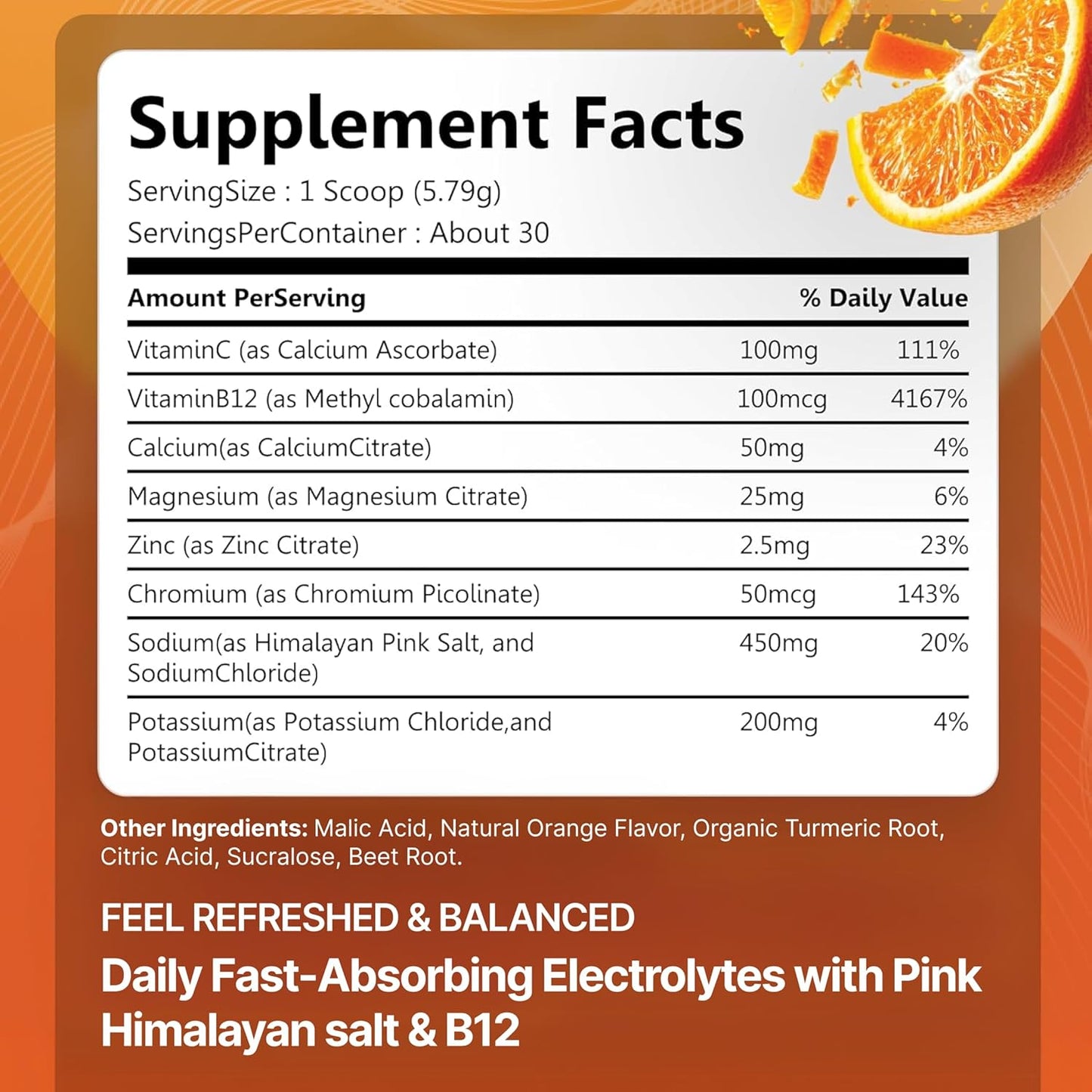 Rosabella Bebida electrolítica en polvo, sabor naranja, 173gr