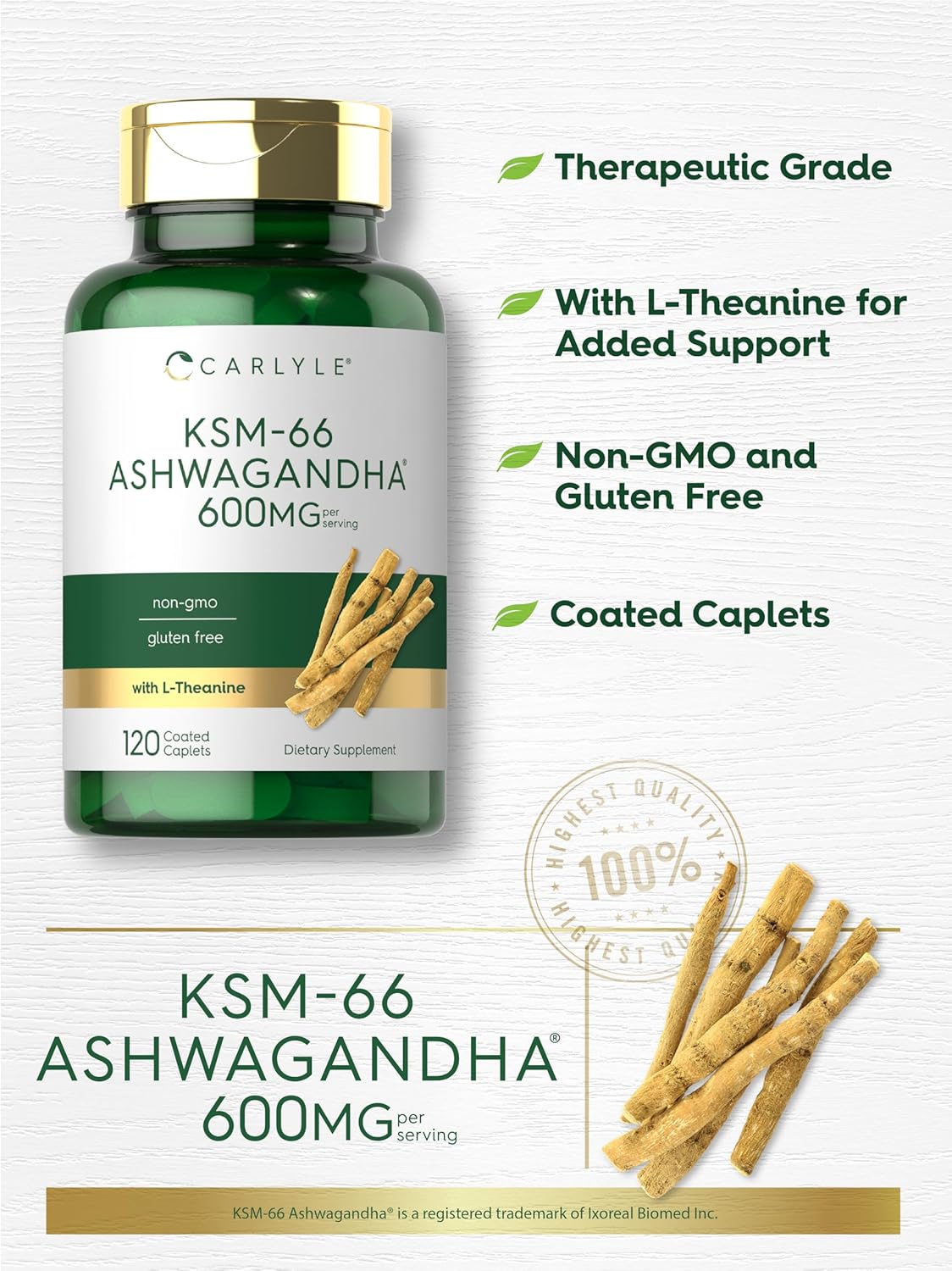 Carlyle KSM-66 Ashwagandha Root Extract 600mg | 120 capsulas vegetarianas