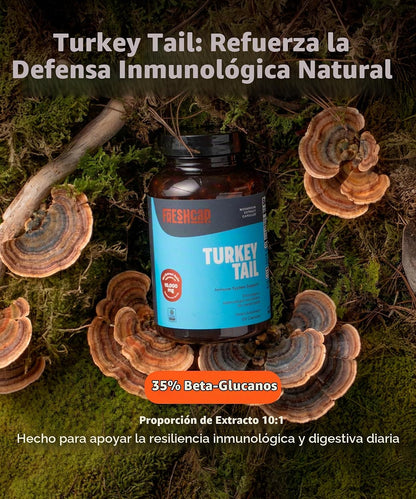 Freshcap - Hongos de cola de pavo, apoyo intestinal e inmunológico, 120 Capsulas