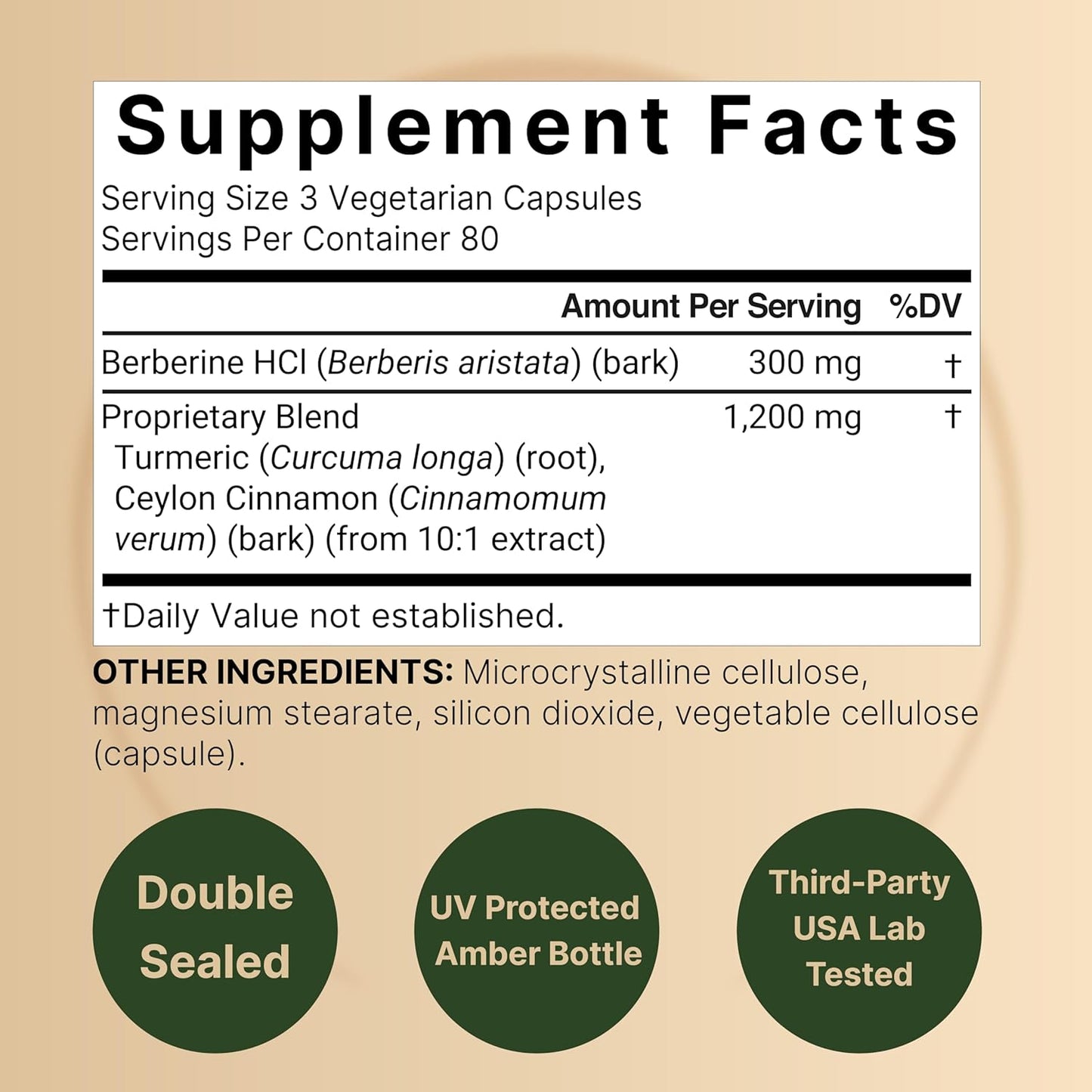 NatureBell-  Berberine 1,500mg con Ceylon Cinnamon y Turmeric Root, 240 capsulas vegetarianas
