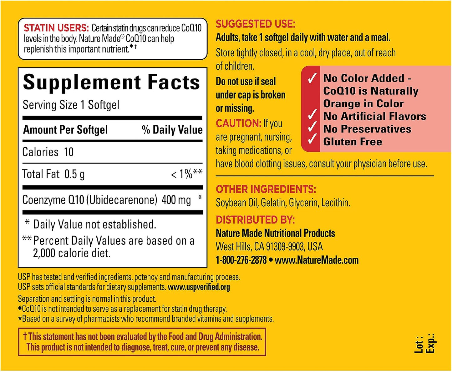Nature Made CoQ10 (Coenzima Q 10) 400 mg, 40 Cápsulas de gel