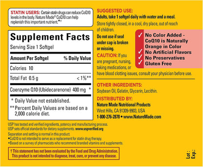 Nature Made CoQ10 (Coenzima Q 10) 400 mg, 40 Cápsulas de gel