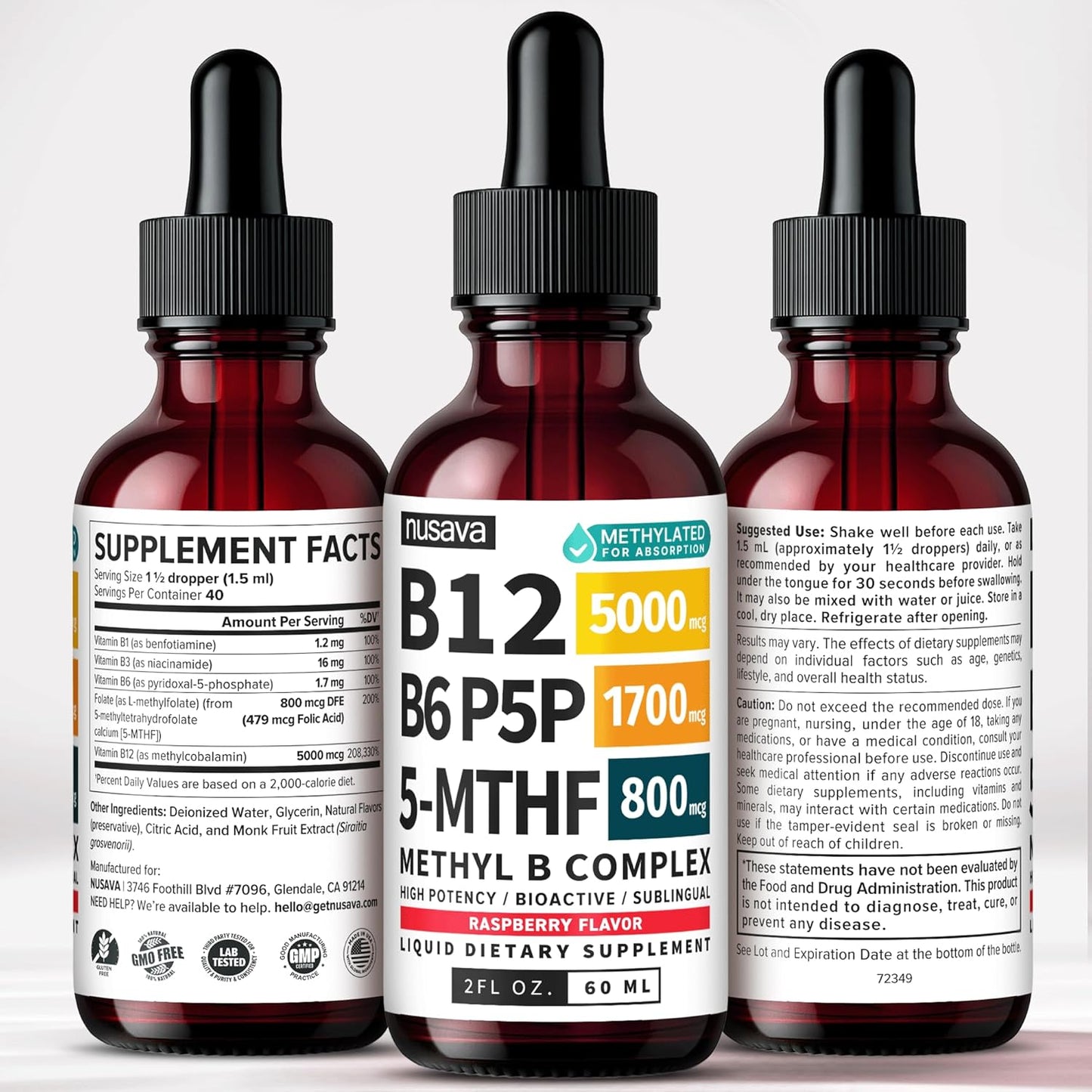 NUSAVA gotas líquidas de complejo B metilado, 60ml