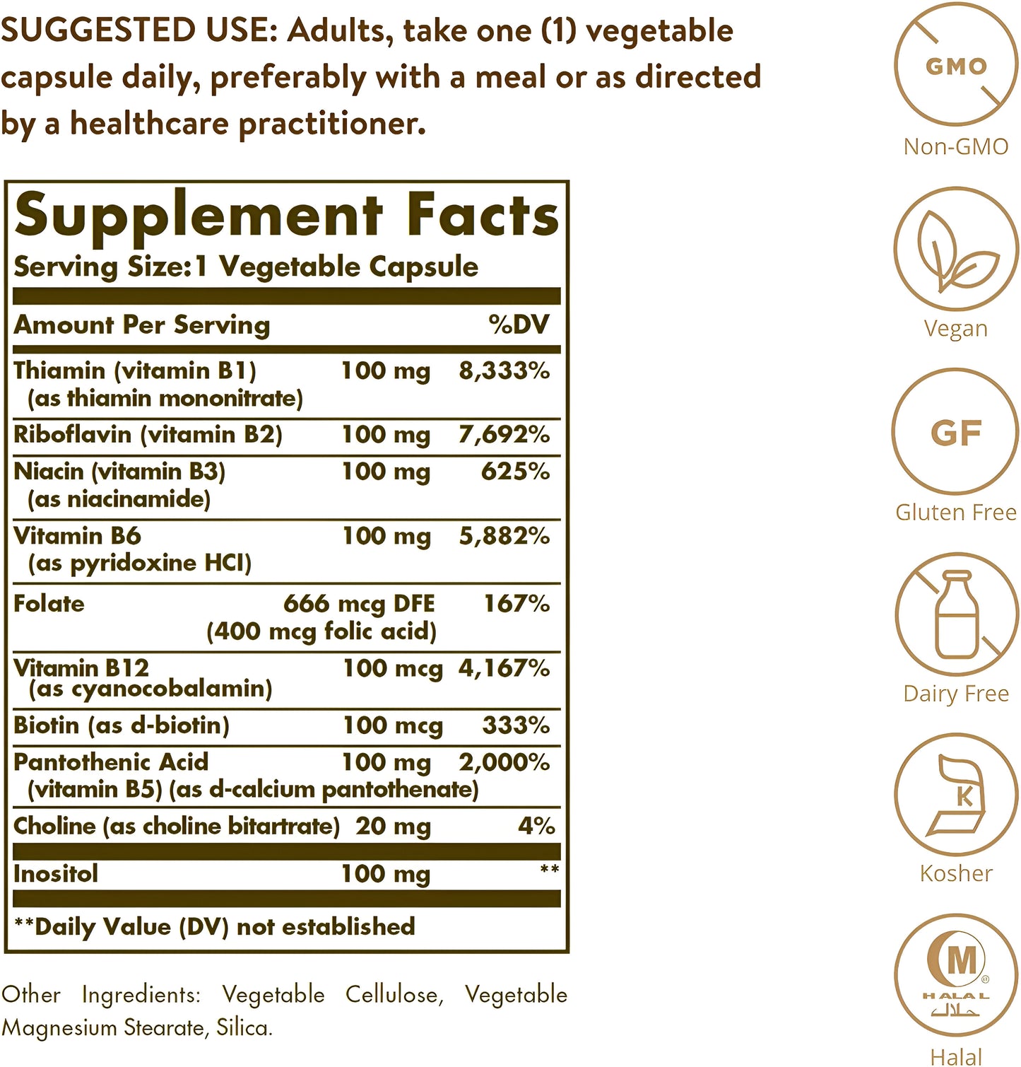 Solgar B-Complex"100", 100 cápsulas vegetales – Salud del corazón – Apoyo del sistema nervioso