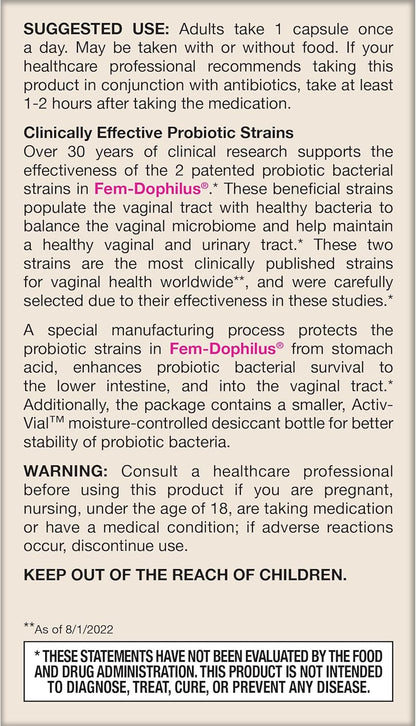 Jarrow Formulas - Fem dophilus 1billion CFU Vaginal & Urinary Tract, 60 capsulas