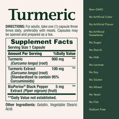 Natures bounty - Turmeric 1000mg con Black Pepper Extract, 60 capsulas