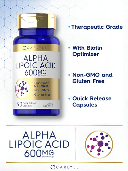 Carlyle Alpha Lipoic Acid 600mg + optimizador de biotina | 90 Cápsulas