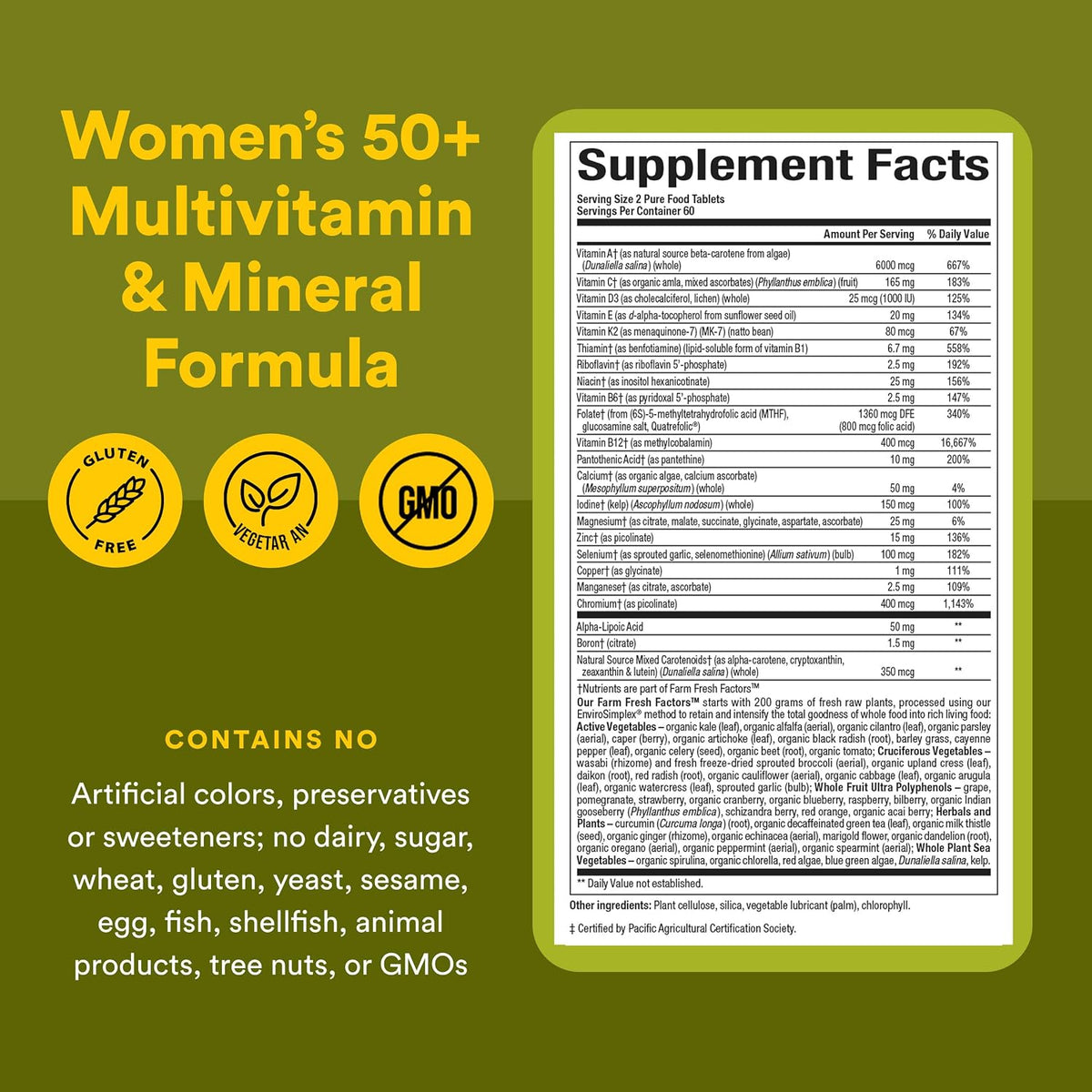 Natural Factors Whole Earth & Sea - Multivitamínico para mujeres 50+, 120 tabletas