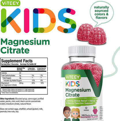 VITEEY Gomitas de Magnesio de Citrato para niños - 120 gomitas