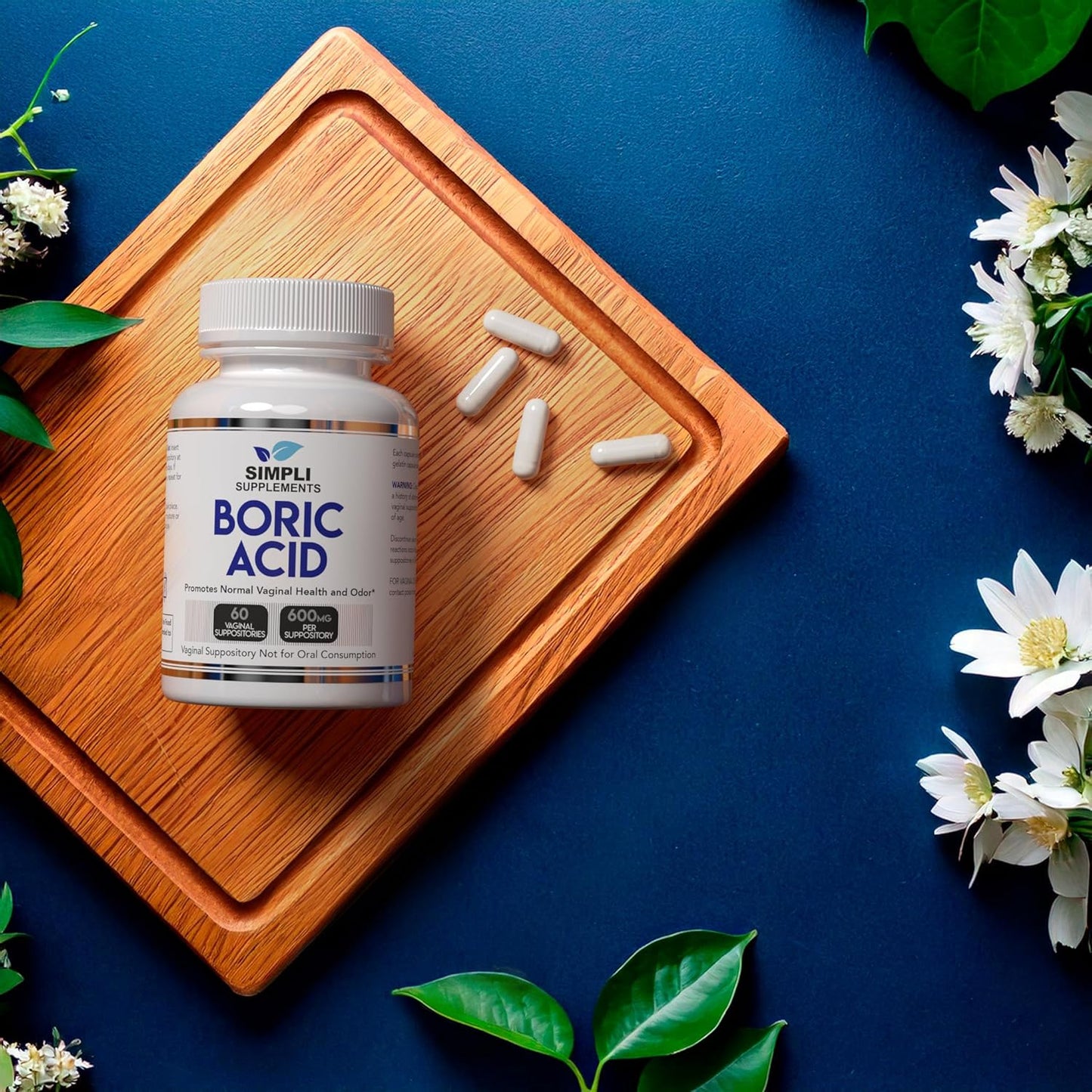 Supositorios  Vaginales de ácido bórico para mujeres Simpli Supplements  60 unidades