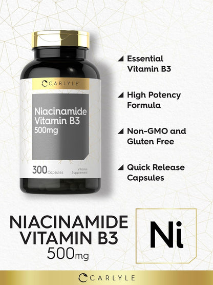 Carlyle - Cápsulas de niacinamida de 500 mg | 300 unidades