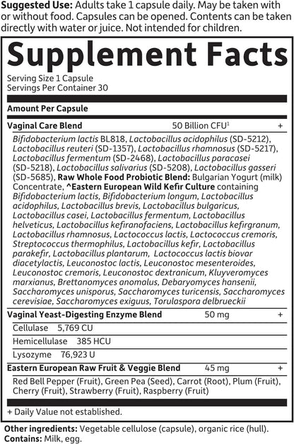 Garden Of Life RAW PROBIOTICOS Vaginales 50 billones- vaginal Care - 30 cápsulas