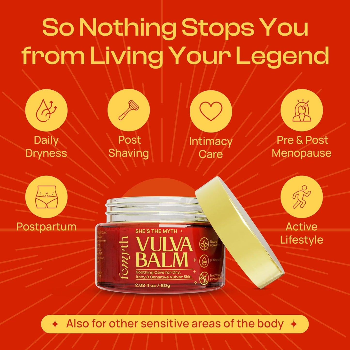 Bálsamo para la vulva Vaginal  Femyth  - hidratante vaginal para la sequedad, picazón e irritación - Crema hidratante para la vulva, ideal para la menopausia y el posparto.80 gr.