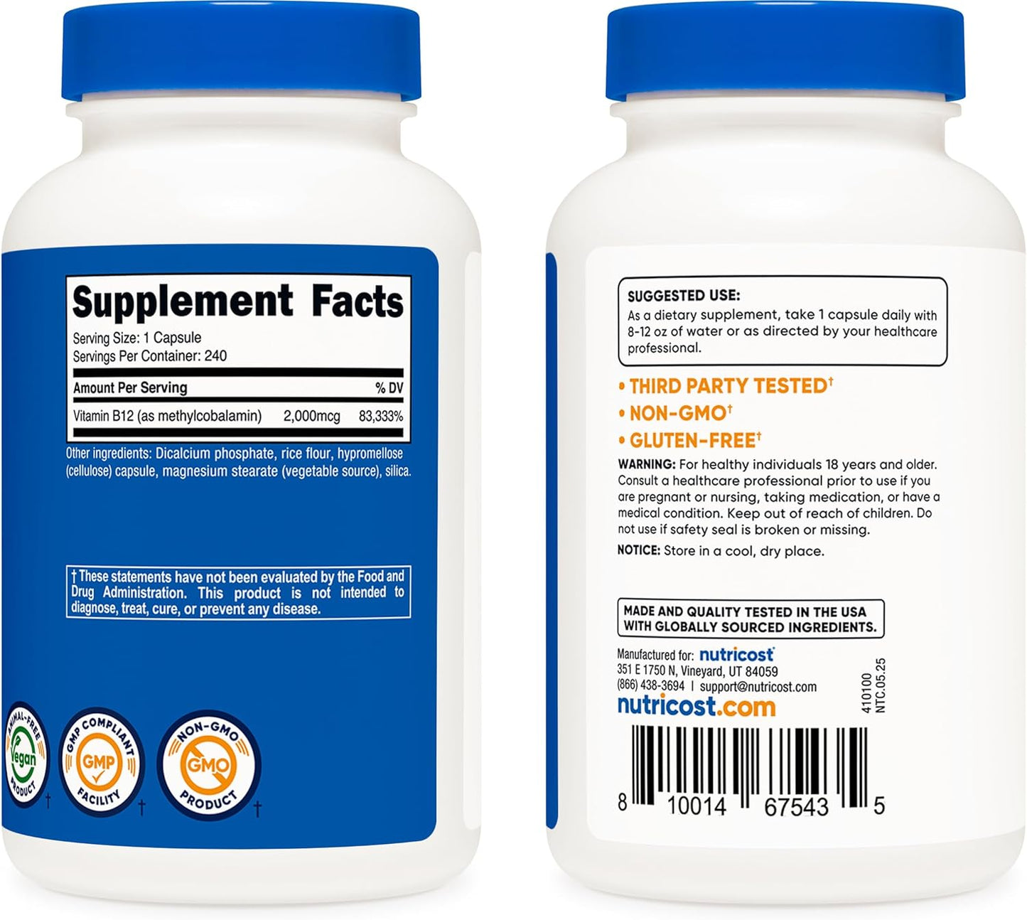 Nutricost vitamina B12 2,000mcg en capsulas