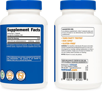 Nutricost vitamina B12 2,000mcg en capsulas