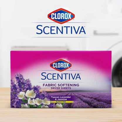 Clorox Scentiva - Hojas de secadora suavizantes de telas, aroma a lavanda toscana y jazmín, 40 Unidades