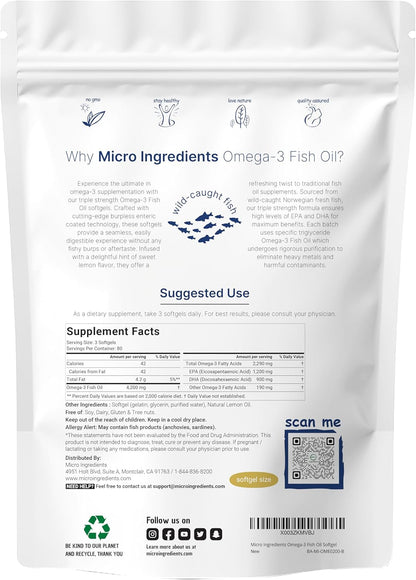 Omega-3 Fish oil 4200mg - 1,200mg EPA + 900mg DHA - 240 capsulas sabor a limon