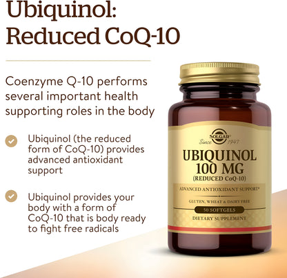 Solgar, Ubiquinol 100 mg (Coq-10 reducido), 50 Cápsulas blandas
