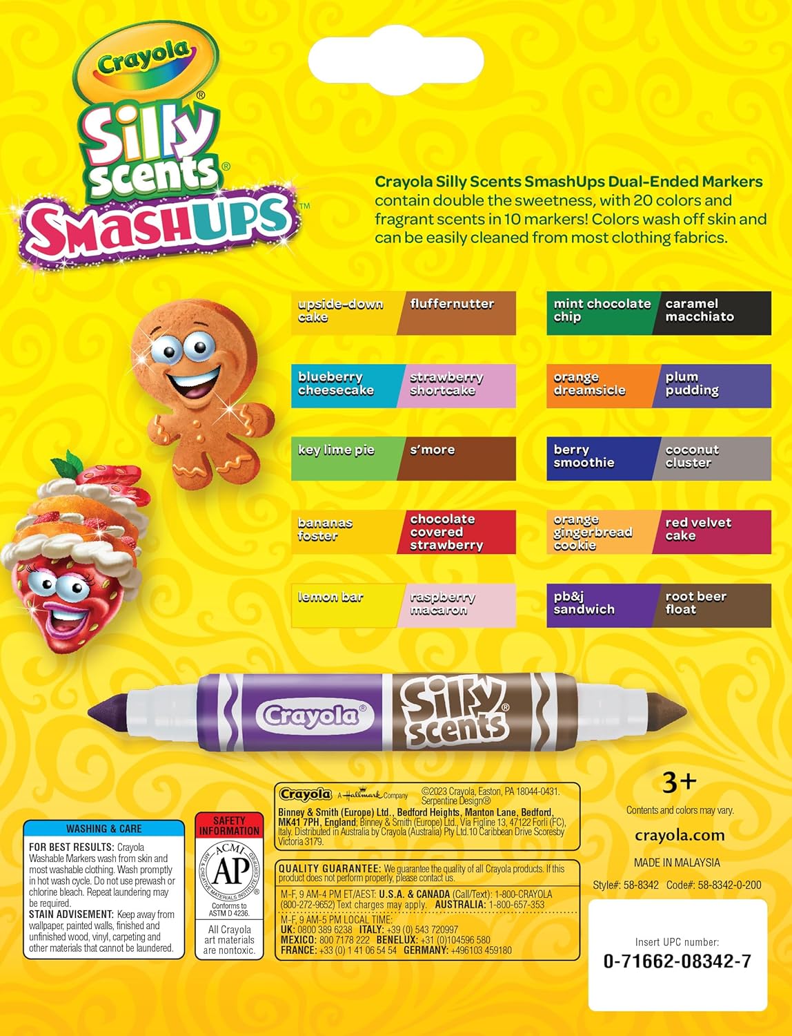 Crayola Silly Scents Smashups, marcadores de línea ancha lavables de doble extremo, 10 unidades, 20 colores y aromas, no tóxicos
