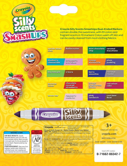 Crayola Silly Scents Smashups, marcadores de línea ancha lavables de doble extremo, 10 unidades, 20 colores y aromas, no tóxicos