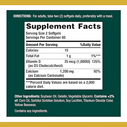 Nature's Bounty Calcium Plus Vitamin D3 1200 mg 120 capsulas blandas