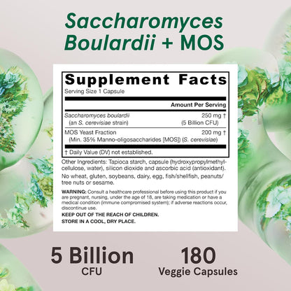 Jarrow Formulas Vegan, Saccharomyces Boulardii + MOS 5 billion CFU probiotic + prebiotic, 180 capsulas