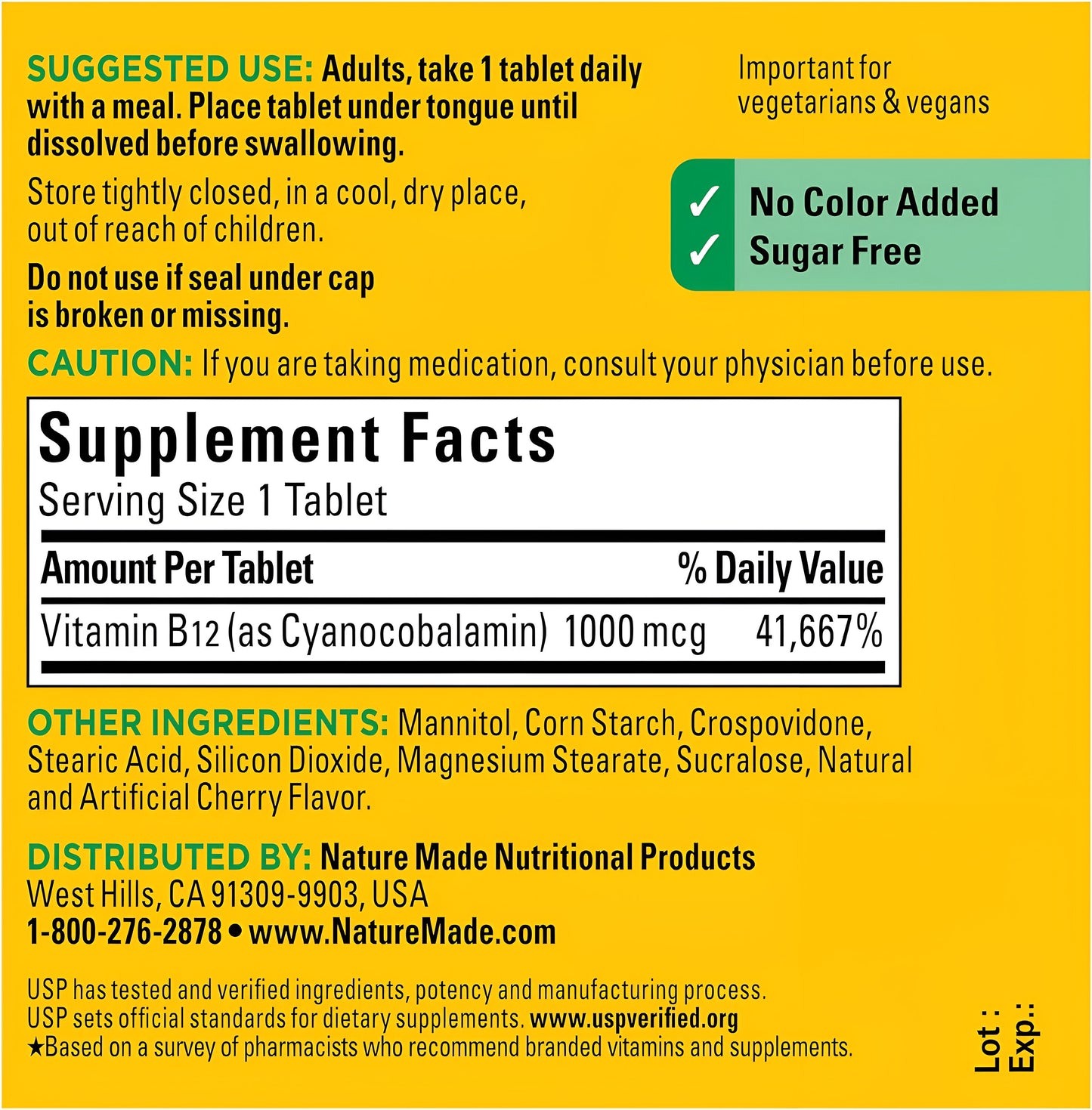 Nature Made Vitamina B12 1000 mcg, 150 tabletas de disolución rápida - sublingual