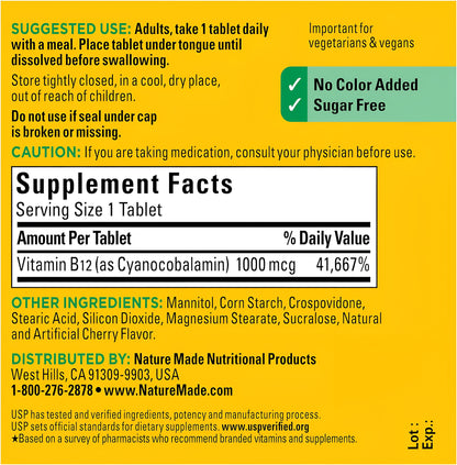 Nature Made Vitamina B12 1000 mcg, 150 tabletas de disolución rápida - sublingual