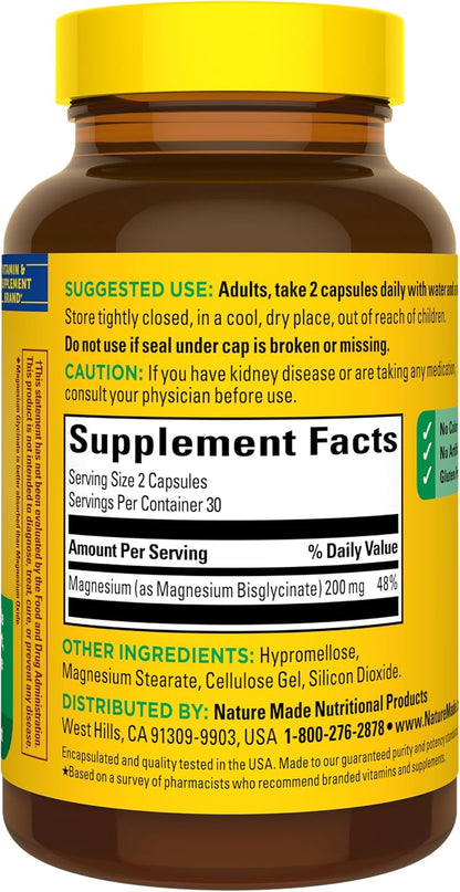 Nature Made - Glicinato de magnesio 200 mg 60 capsulas