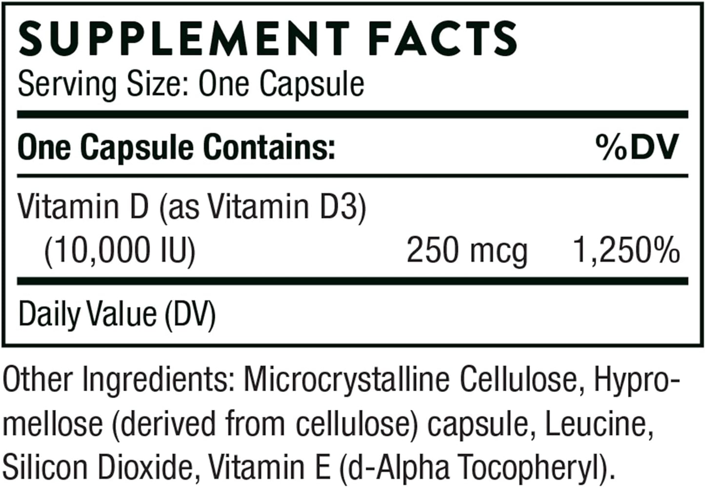 Suplemento alimenticio con vitamina D-10,000 y vitamina D3 (10,000 IU) para unos huesos y músculos sanos (60 cápsulas), de Thorne Research