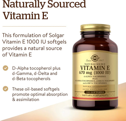 VITAMINA E SOLGAR  670mg  - ( 1000 IU)  100 Capsulas de Gel.