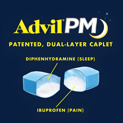 Advil PM (200 unidades) Alivio del dolor/Ayuda para dormir nocturna Capsula revestida, 200 mg de ibuprofeno