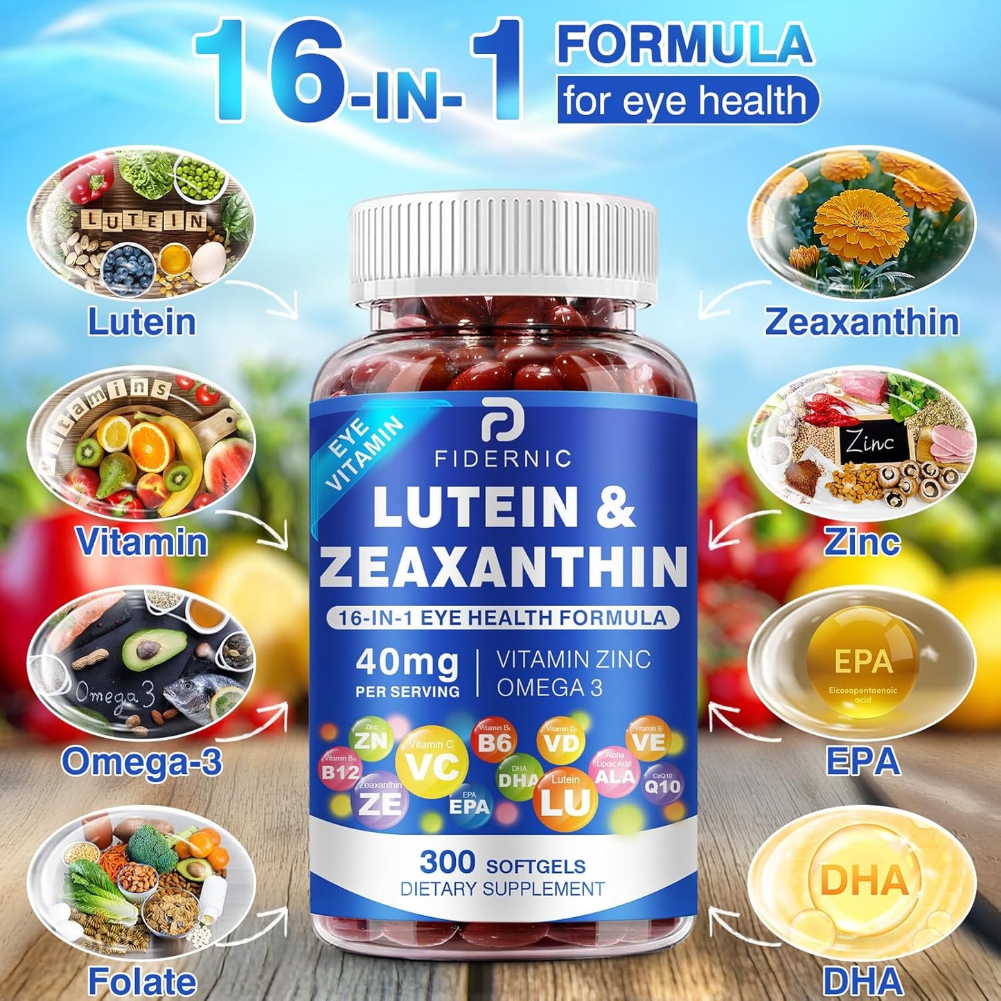 Suplemento de luteína y zeaxantina AREDS 2 Plus+, 40 mg de luteína y 8 mg de zeaxantina  - 300 cápsulas blandas