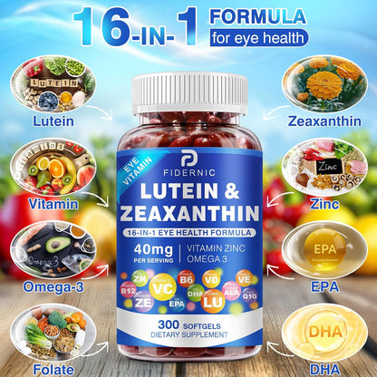 Suplemento de luteína y zeaxantina AREDS 2 Plus+, 40 mg de luteína y 8 mg de zeaxantina  - 300 cápsulas blandas